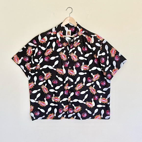 NEW Max Boxxer Strike! Bowling Pins & Ball Print Button Down Shirt Men’s 2XL - Picture 2 of 10